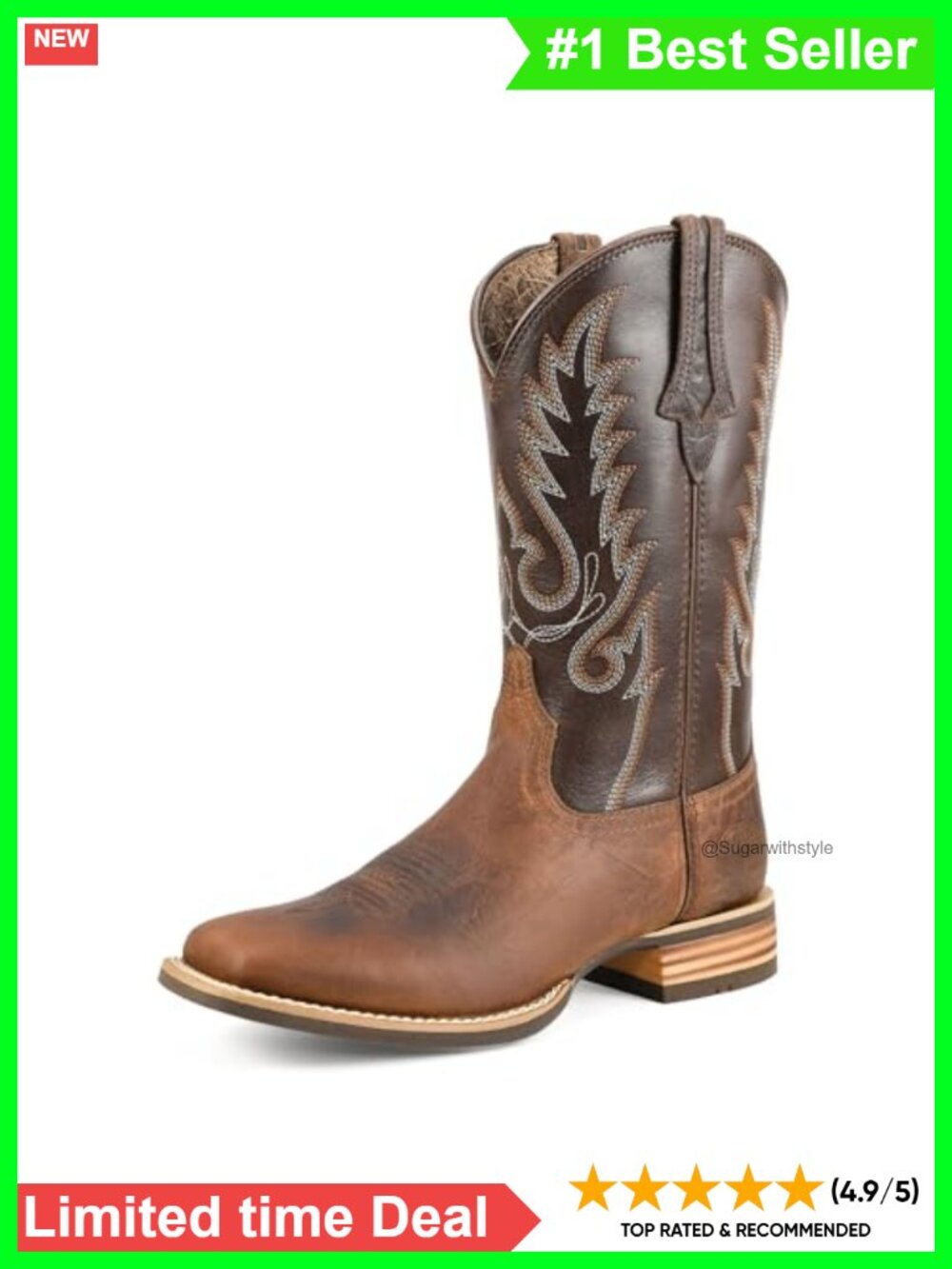 Genuine Leather Women's Cowboy Boots Mid-Calf Western Hand-Embroidered